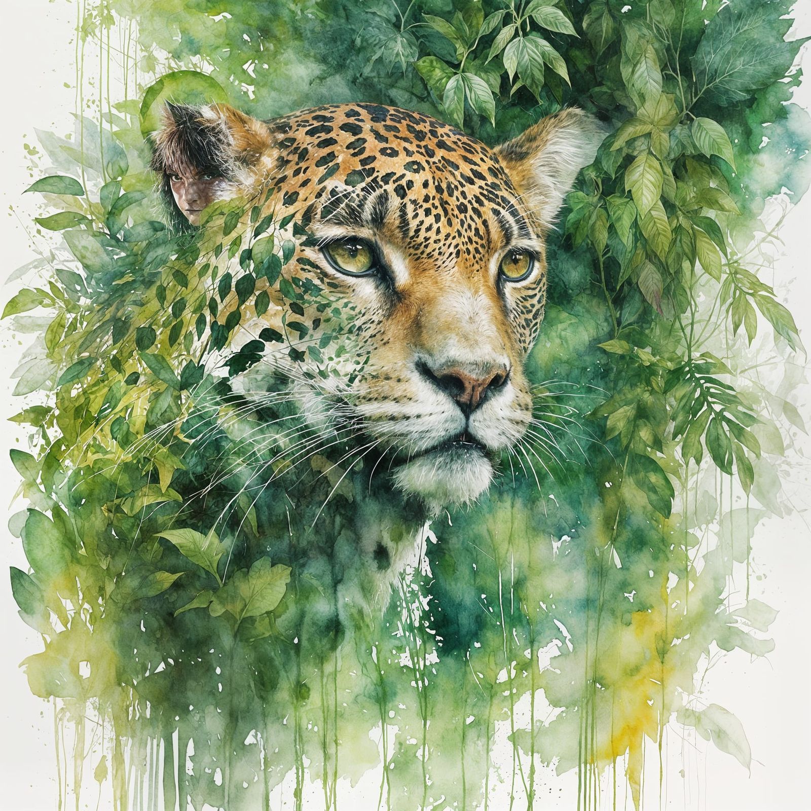 Majestic Watercolour Jaguar in Verdant Jungle Canopy
