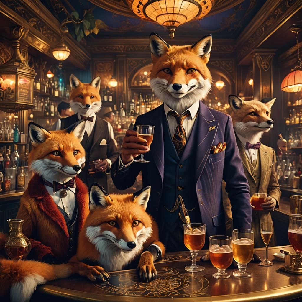 Fox Bartender in 1920s Art Nouveau Style