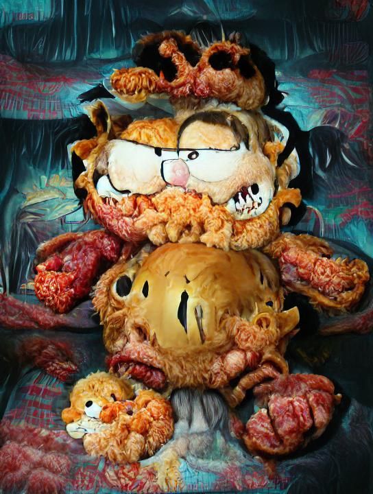 Demonic Garfield Teratoma Faces in Goya Style