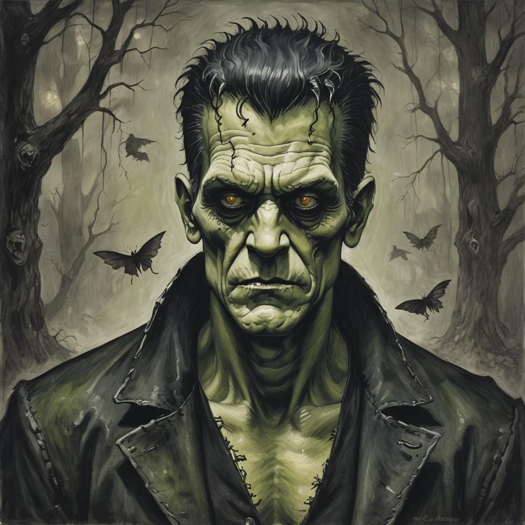 Intimidating Frankenstein's Monster in Dark Fairy Tale