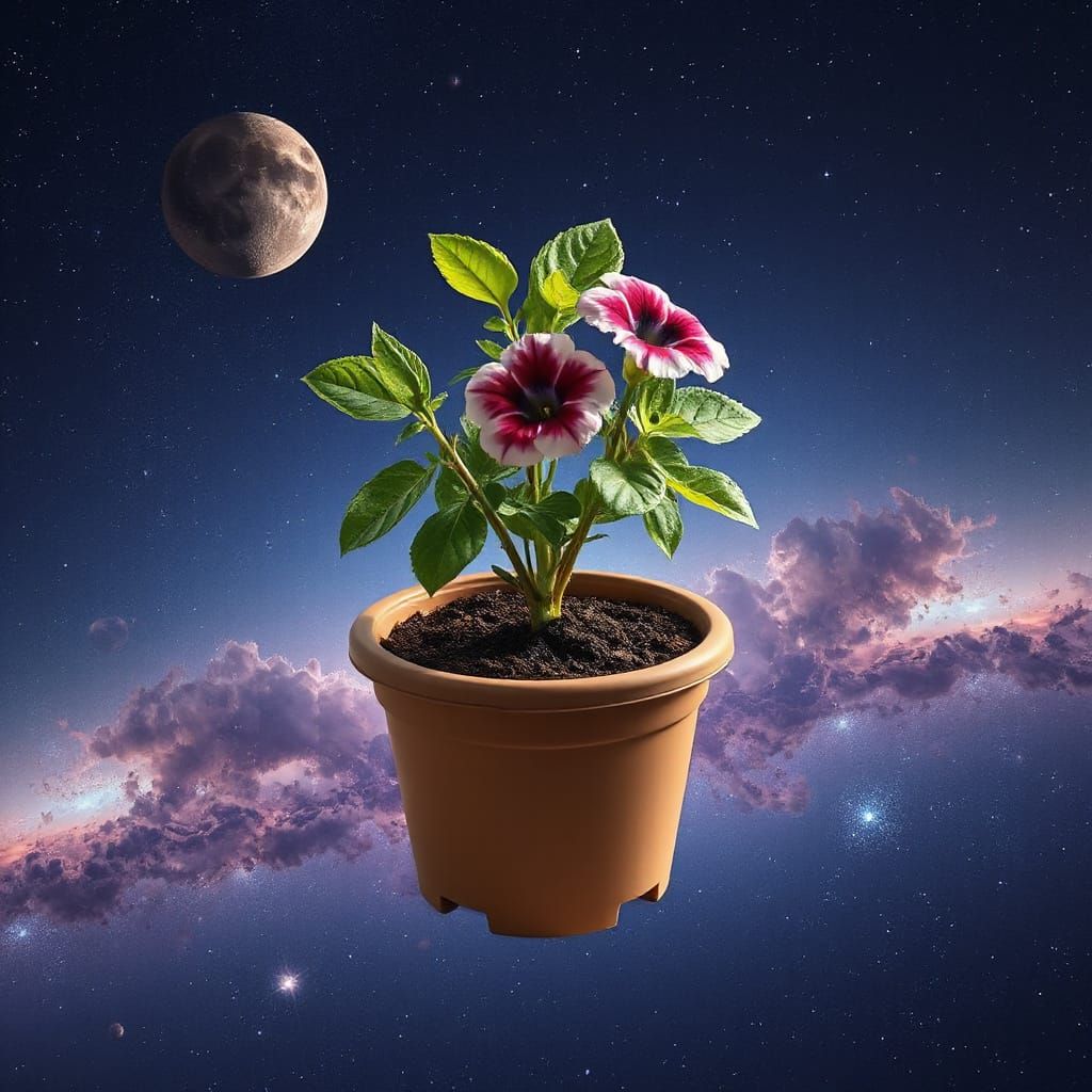 Petunia in Pot with Galactic Background
