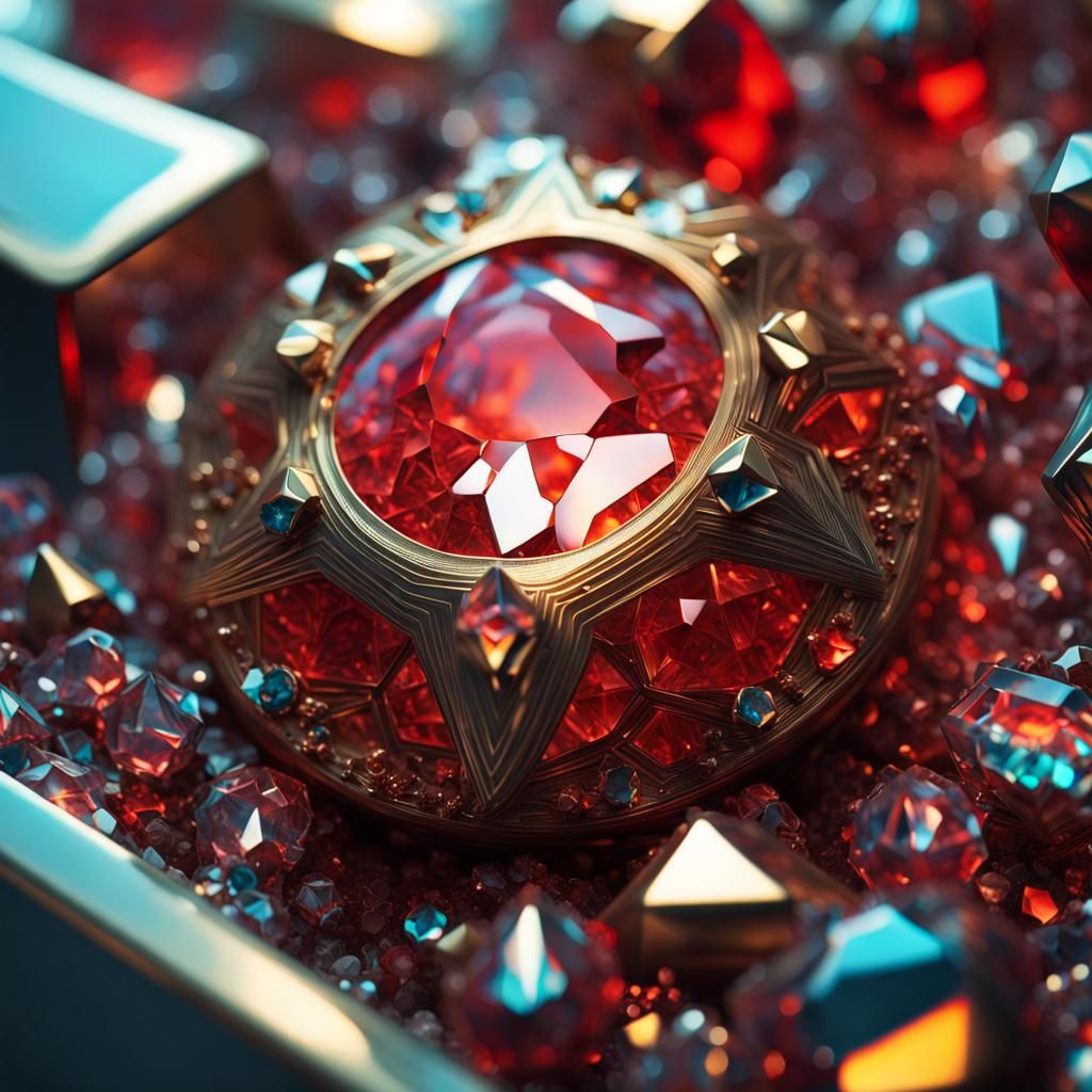 Intricate Metal Object with Crystals and Geometric Design