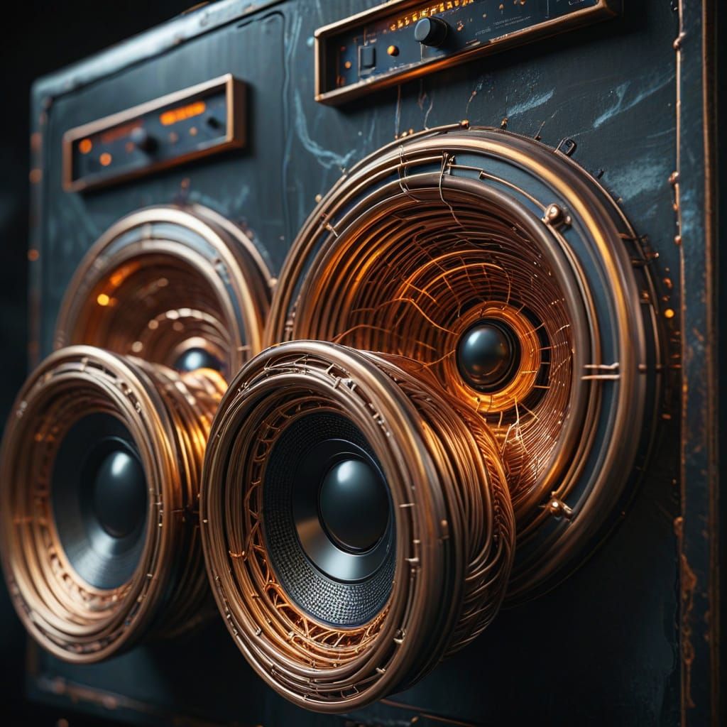 Surreal Copper Wire Speakers in Abstract Expressionism Style