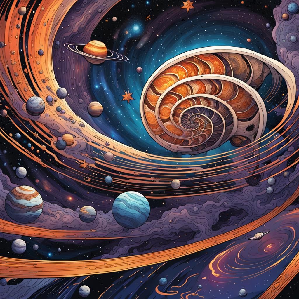 Cosmic Spiral Shell World: Comic Book Art
