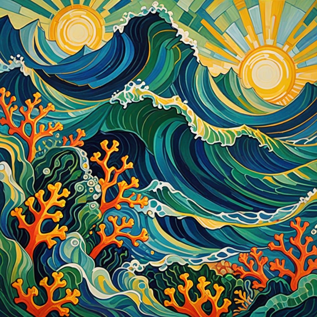 Rayonism Coral Reef with Vibrant Light Rays