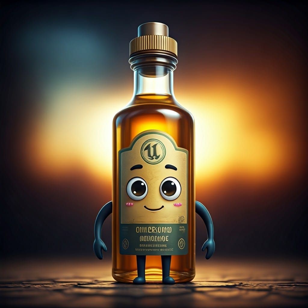 Whimsical 3D Oil Bottle Character in Vibrant Colors