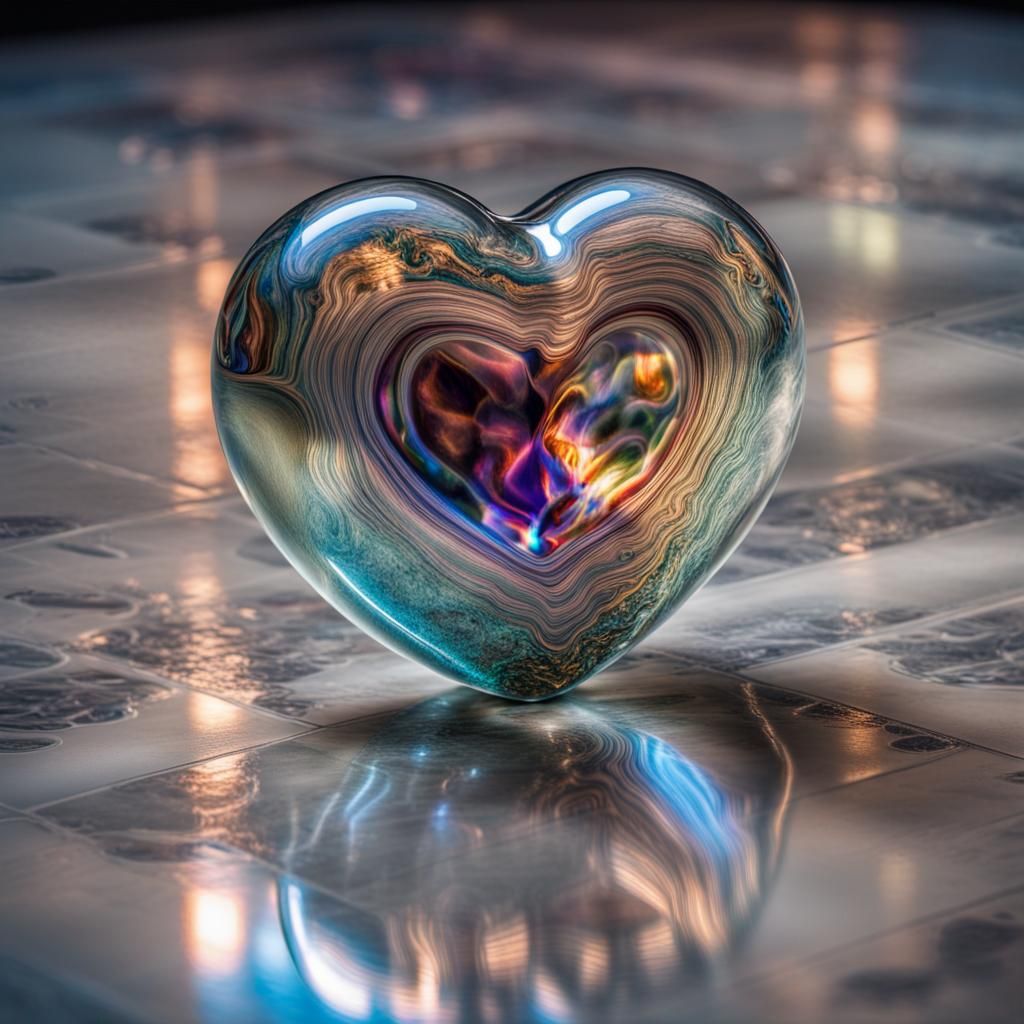 Iridescent Glass Heart in Heavenly Light