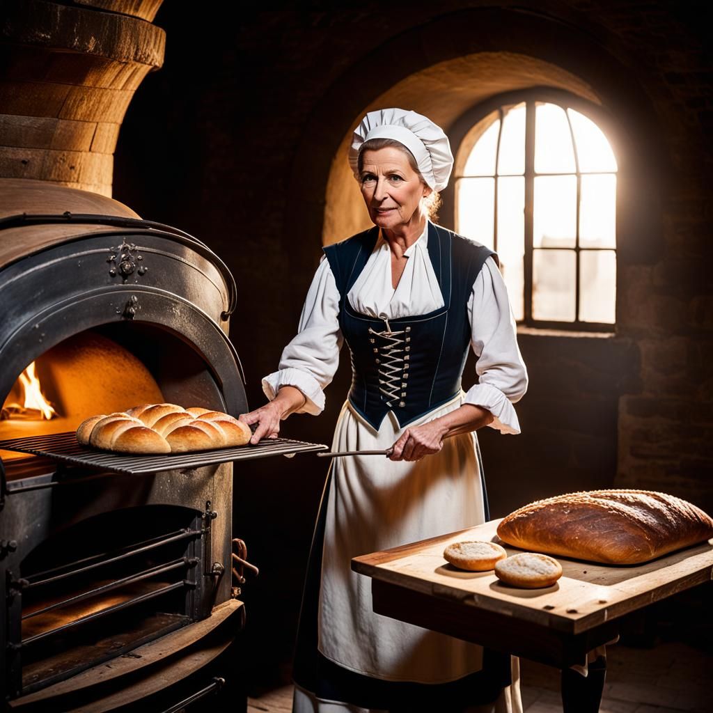Female Baker in 1750s Style Clothing, Hyperrealistic Portrai...