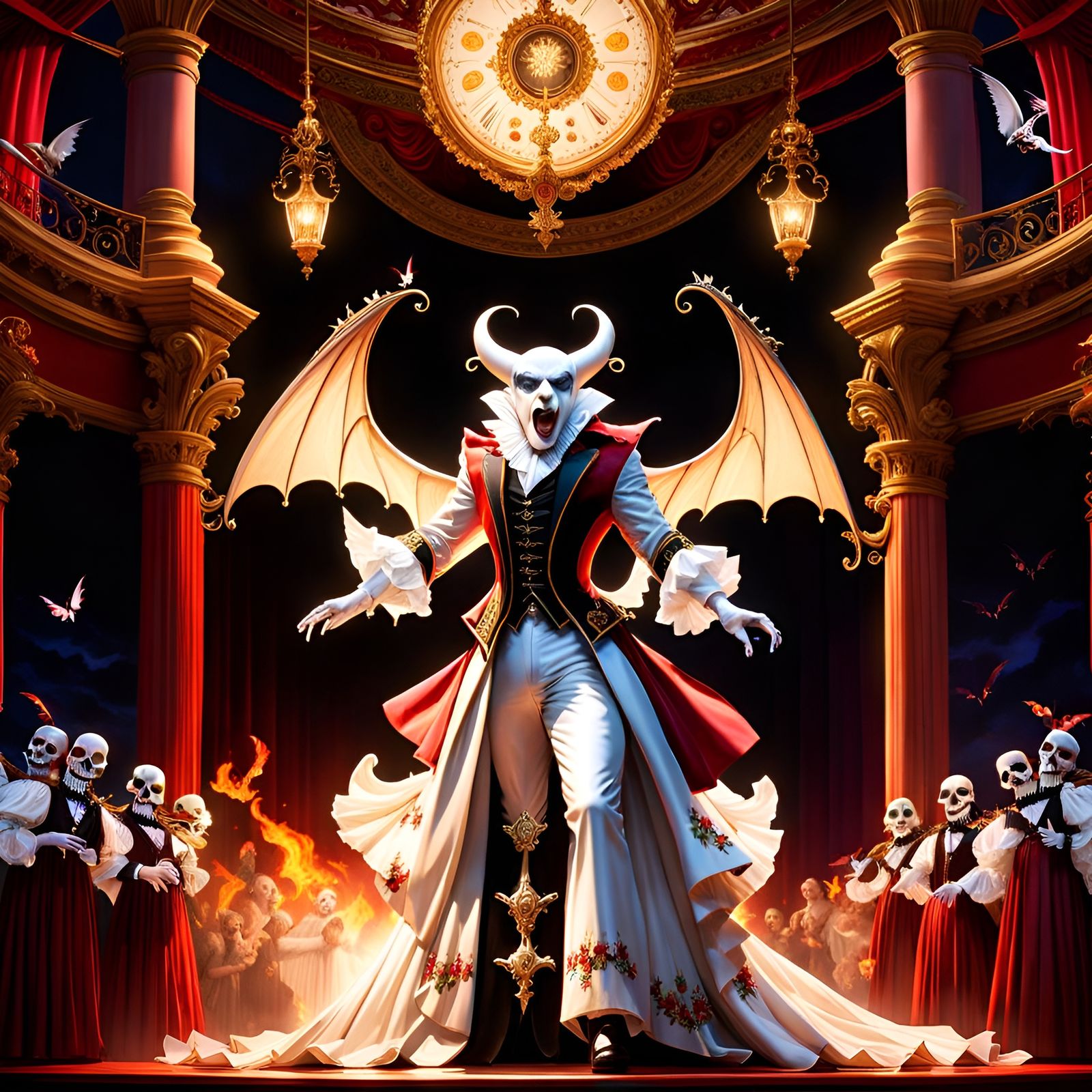 Cryptid Vampire Opera Singer on Baroque Stage