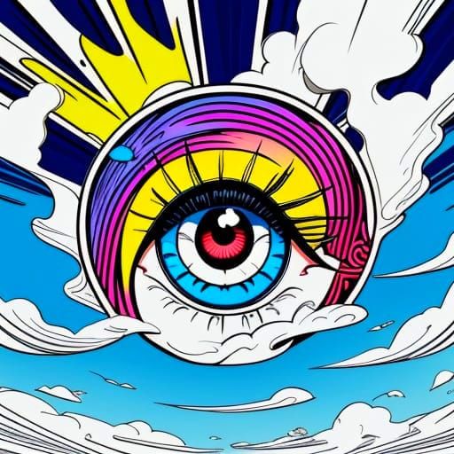 Vibrant Pop Art Nazar in Whimsical Cloudscape