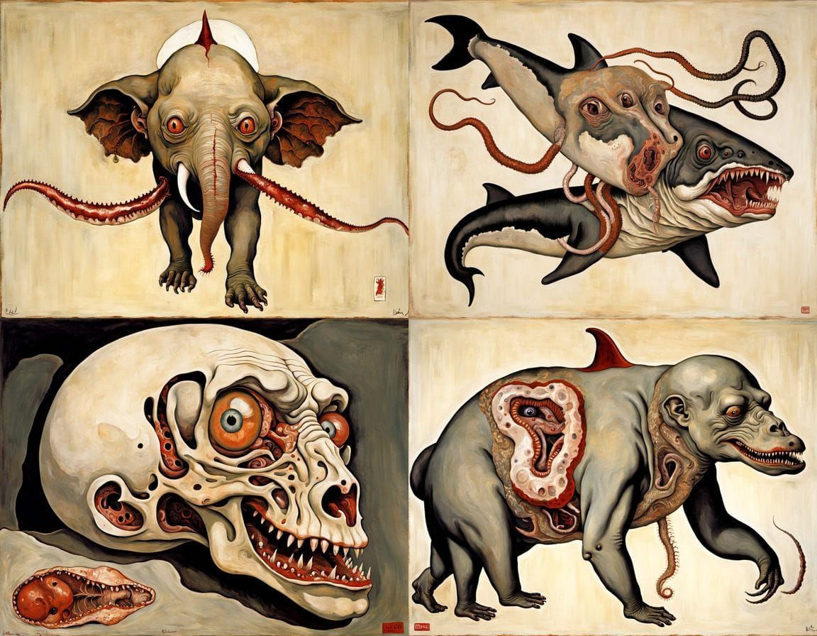 Surreal Mythical Creatures in Ukiyo-e Style