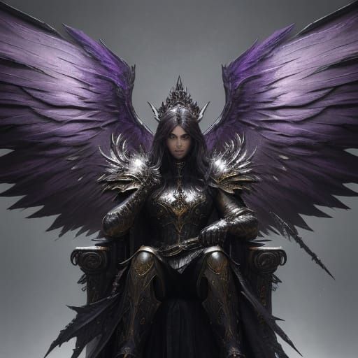 Dark Fantasy Metal Angel on Throne