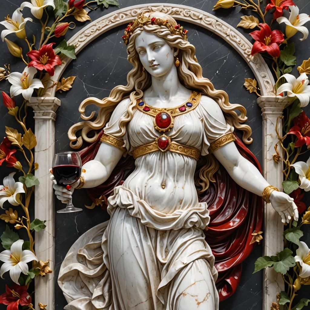 Aphrodite Statue with Wine in Synthwave Style