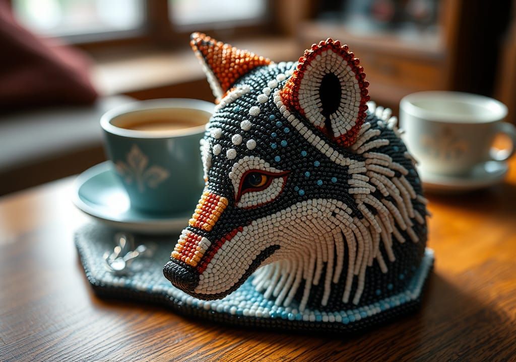 Detailed Bead Mosaic of a Wolf in Winter