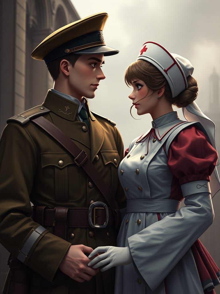 WWI Couple in 3D Anime Art Aesthetic