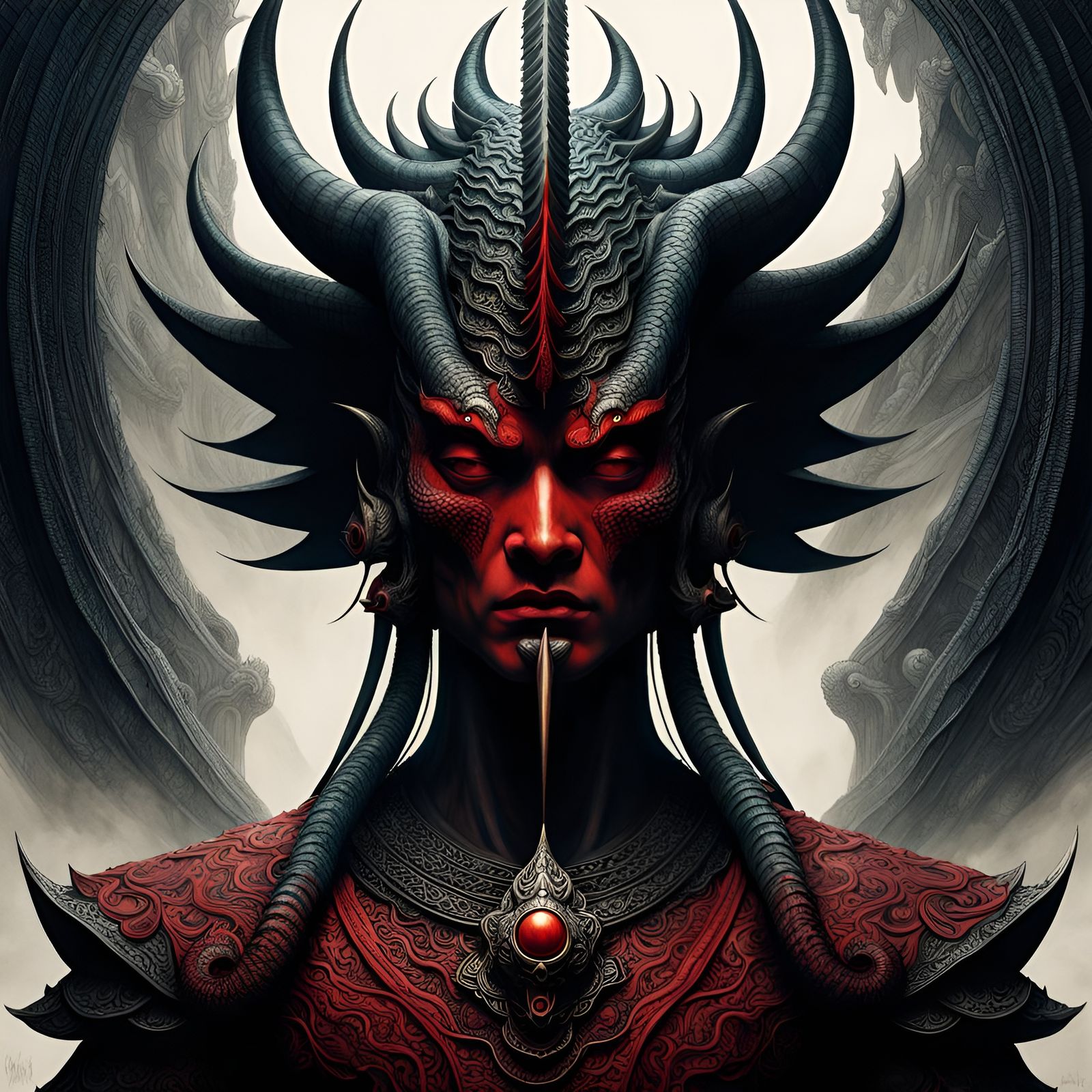 Dragon-headed Humanoid in Dystopian Surrealism