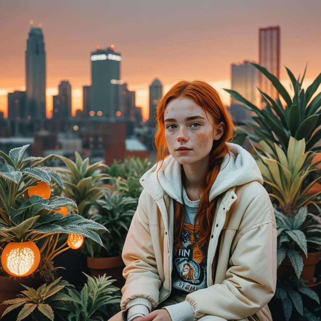 Model in Winter Outfit Posing at Sunset