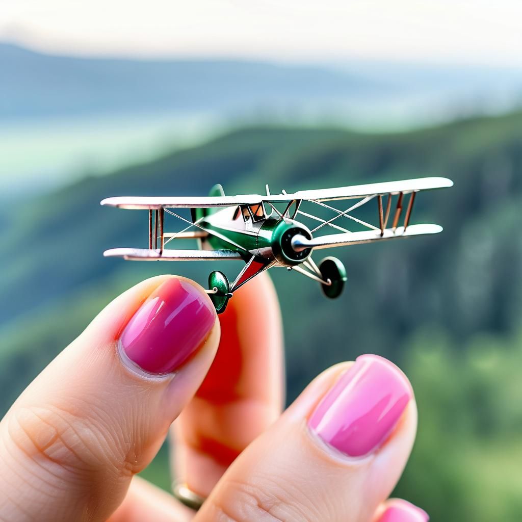 Miniature 1930s Triplane on a Fingertip