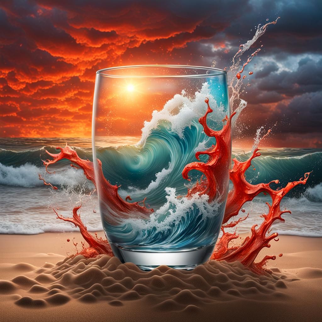 Stormy Sea in Glass: Hyperrealistic Splash Art