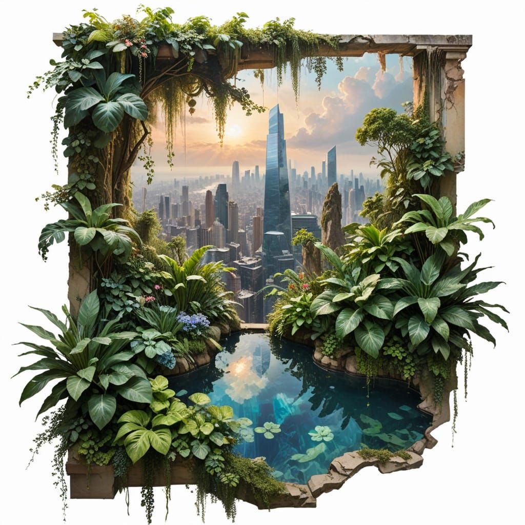 Urban Garden Sanctuary in Quantum Romantic Aesthetic