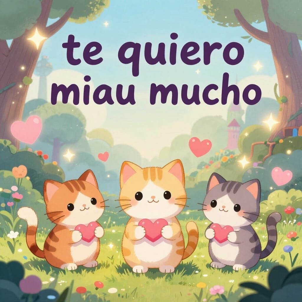 Cute Kittens with Hearts in Fantasy Style