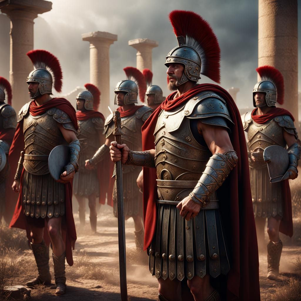 Roman Centurion Commands His Legionnaires: Detailed Matte Pa...