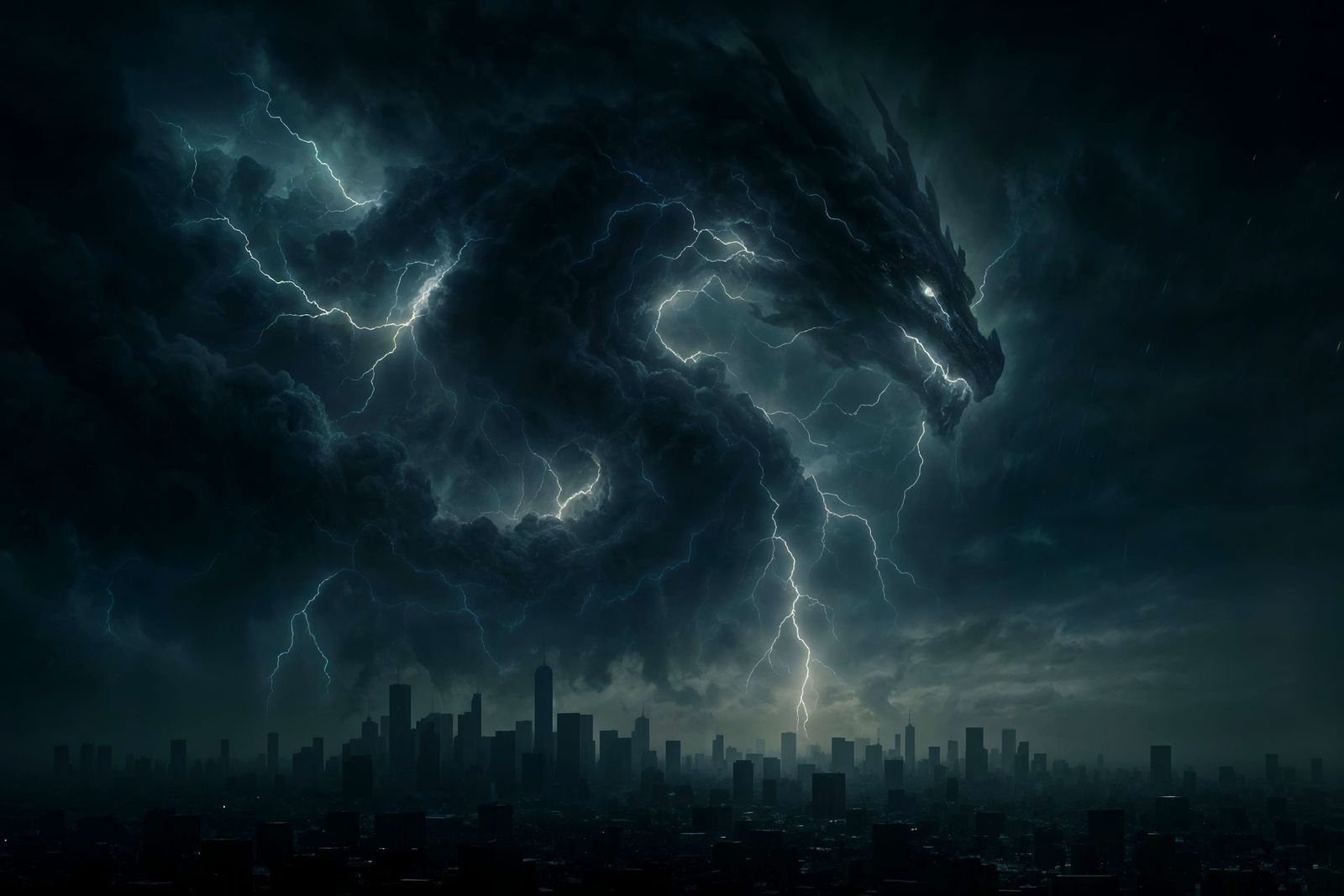 Colossal Thunder Dragon Over Modern Metropolis