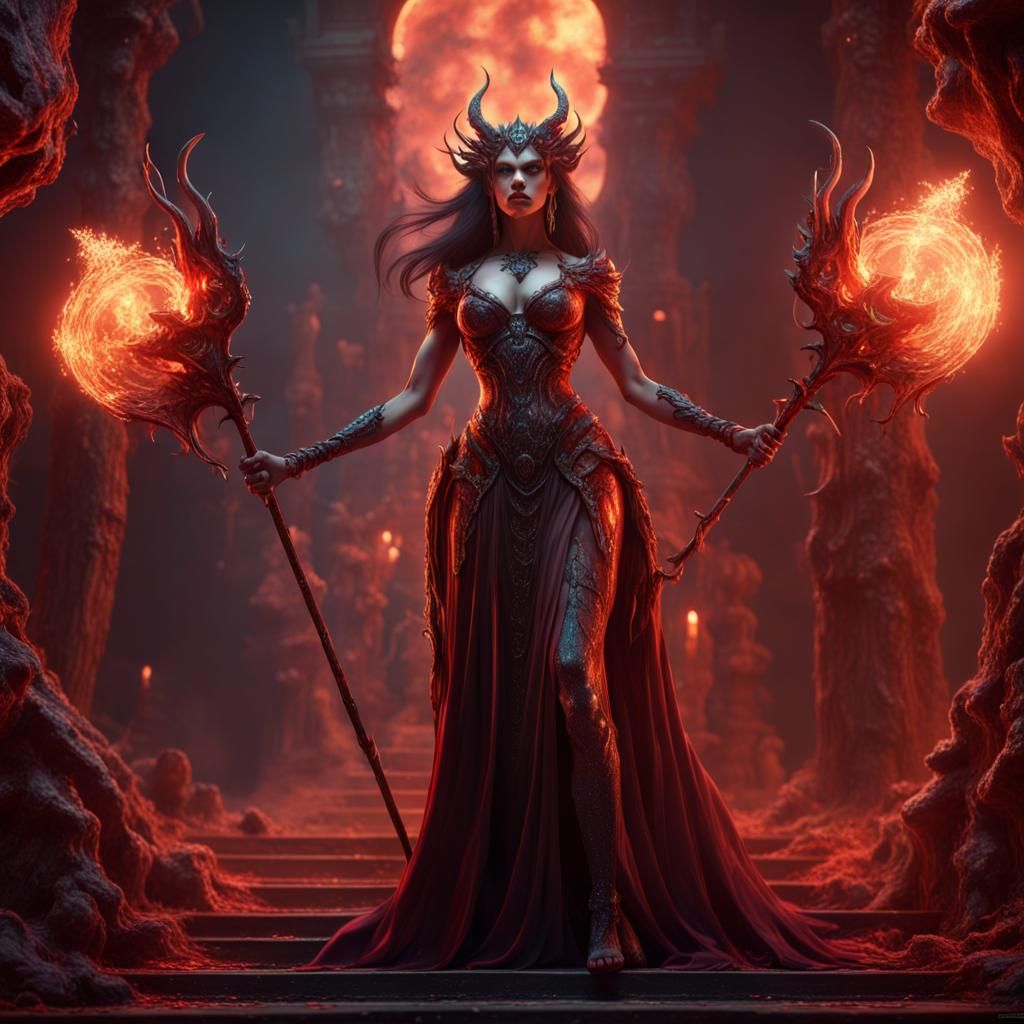 Hell Entrance with Demon Queen in Fantasy Art