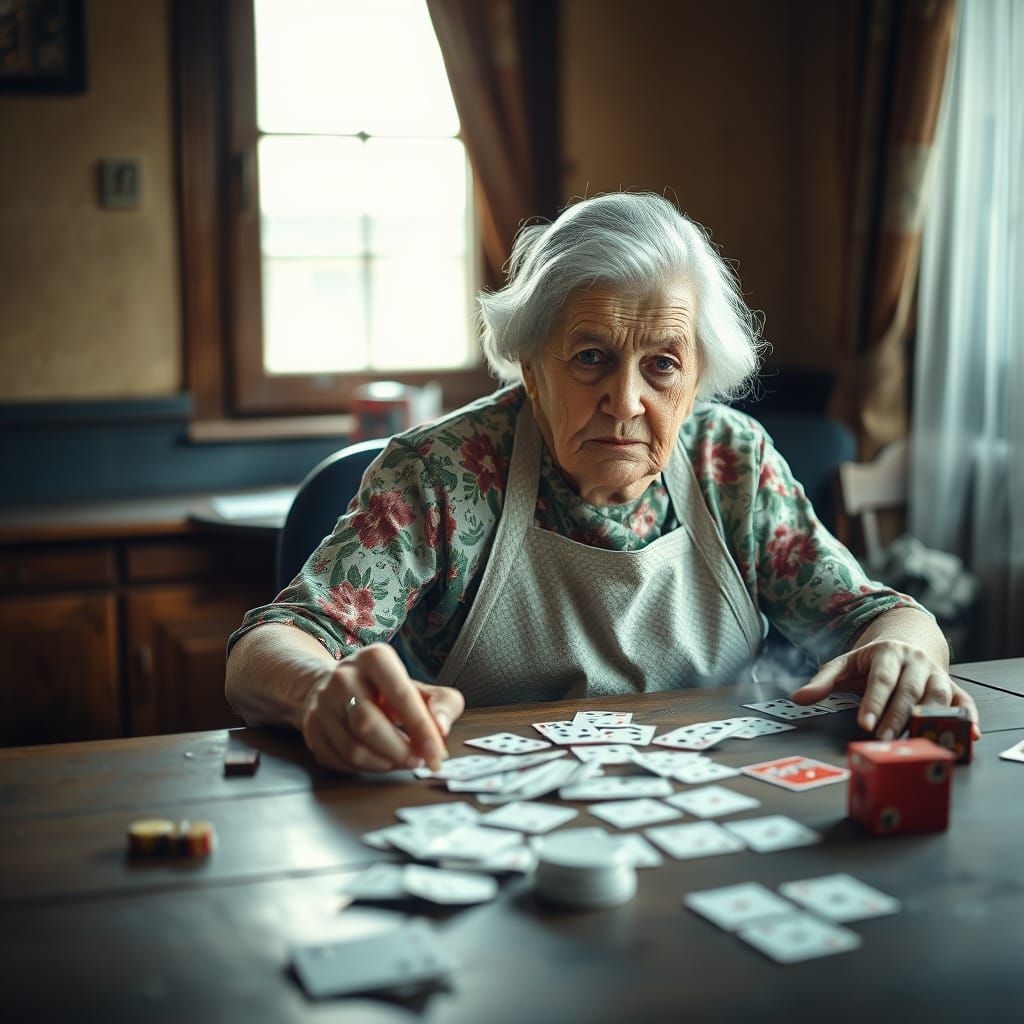 Soviet Woman in Intense Poker Moment