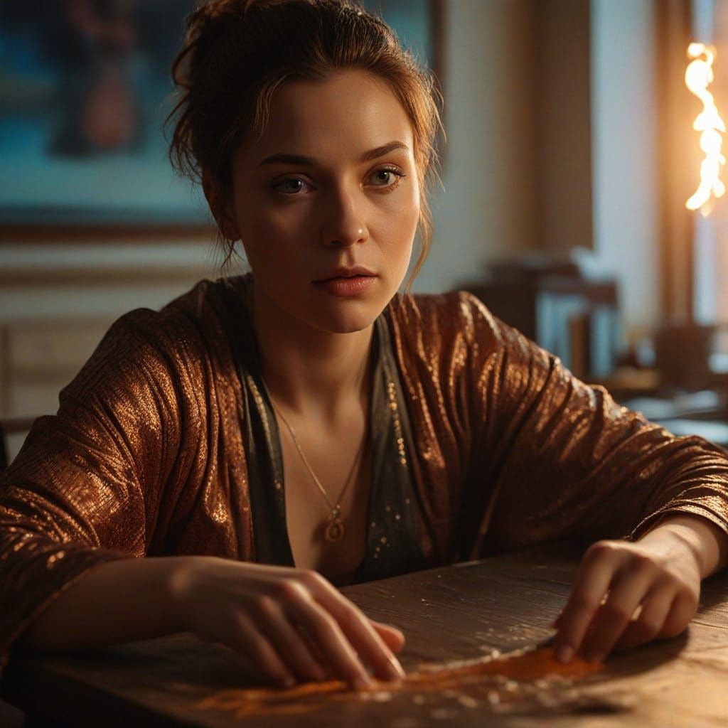 Surreal Alchemist Goddess in Warm Golden Light