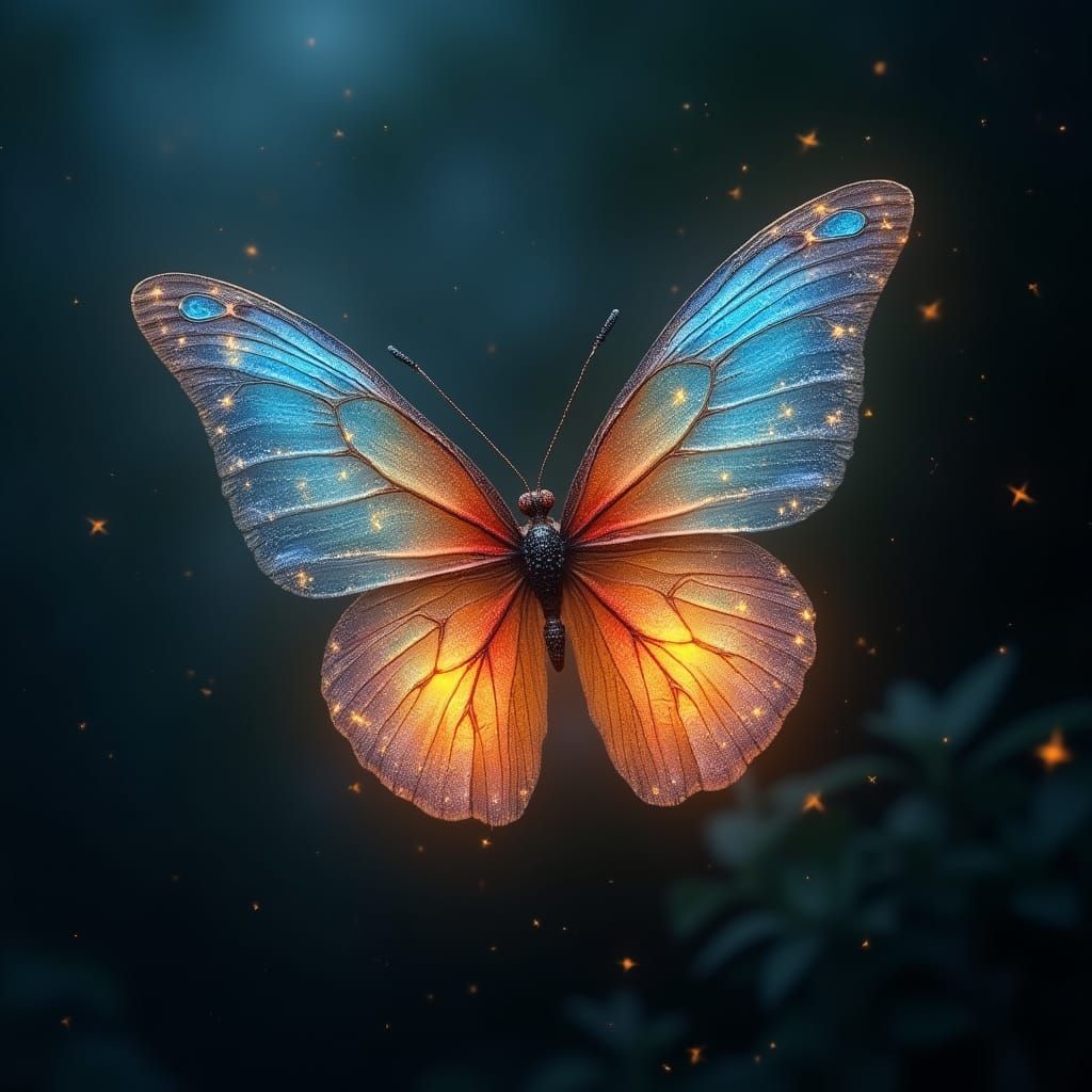 Surreal Bioluminescent Butterfly in Celestial Hues
