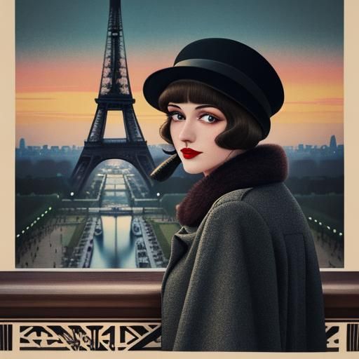 1920s Flapper Travel Poster in Art Deco Style