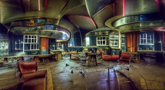 Abandoned Futuristic British Pub, Film Noir Style