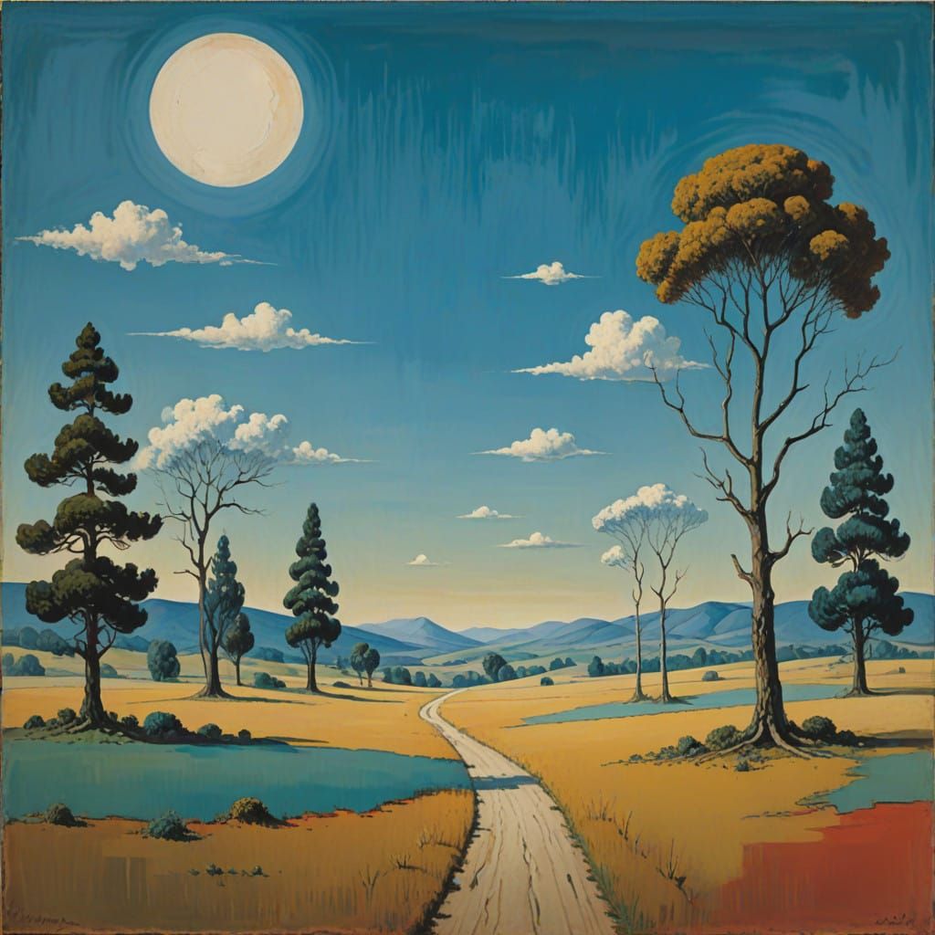 Serene Morning Landscape in Surrealist Style