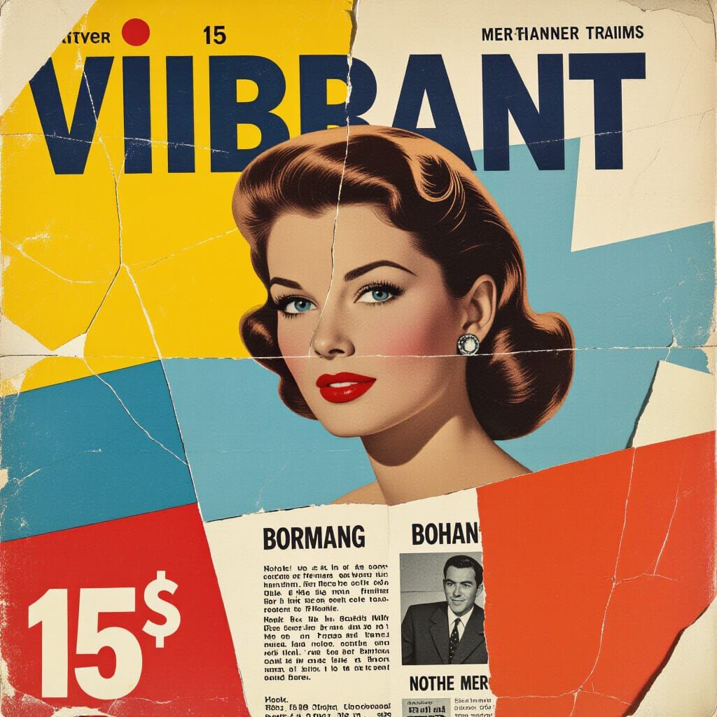 Dynamic Collage of 1950s Advertisements in Pop Art Style