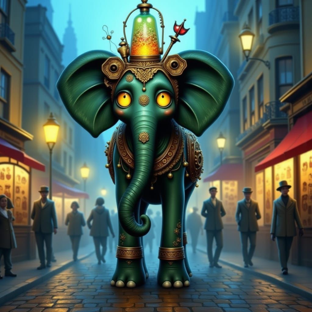 Steampunk Elephant in Foggy Victorian London