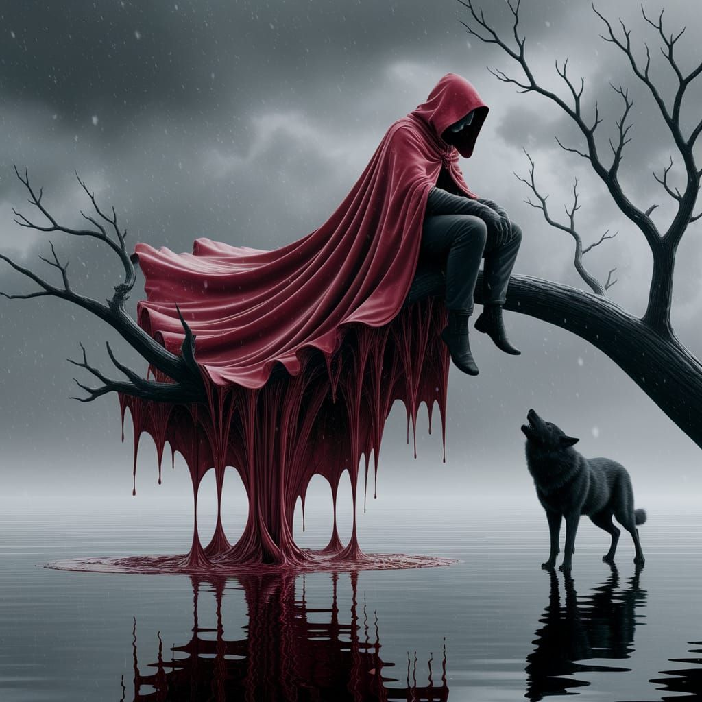 Gothic Hooded Figure Over Reflective Water