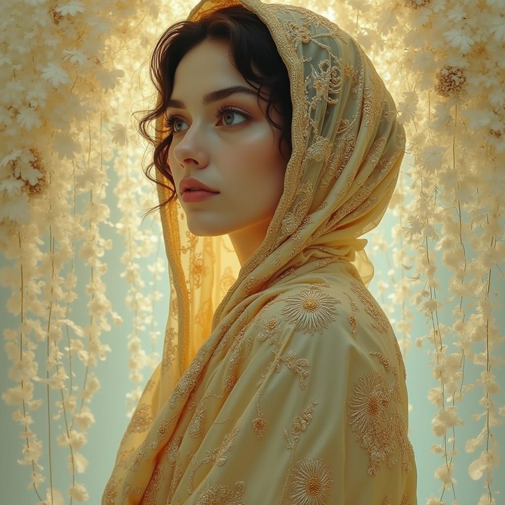 Golden Couple Embracing in Tender Affection