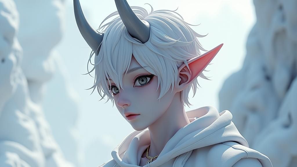 Icy Demon Portrait in Anime Style