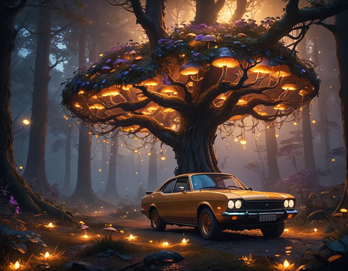 Mystical Forest Car Camping: Fantasy Concept Art