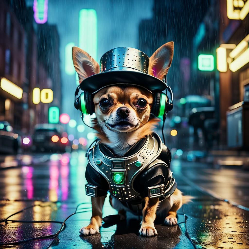 A super cute metallic armored Chihuahua