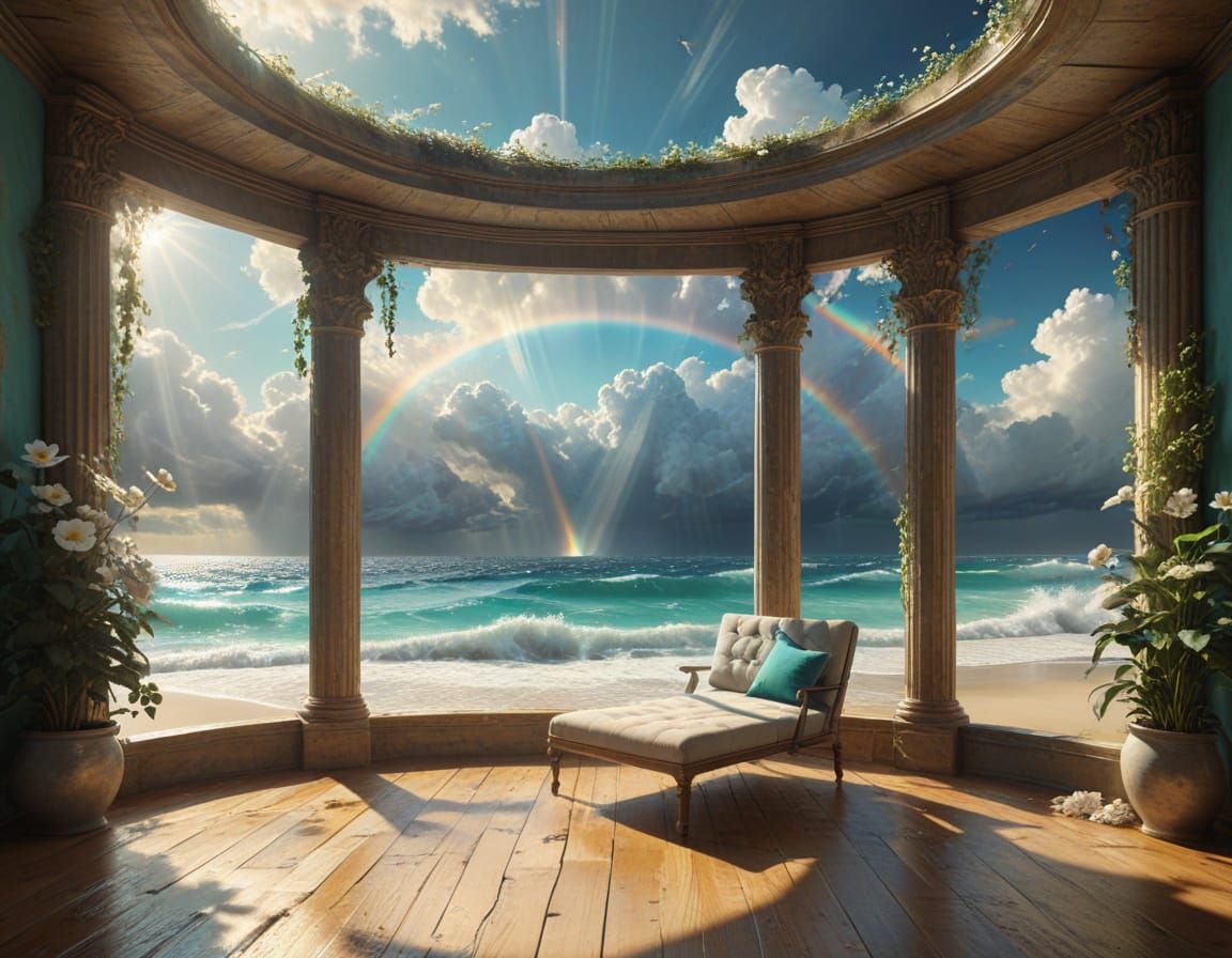 Rustic Yoga Room with Anemones and Rainbows