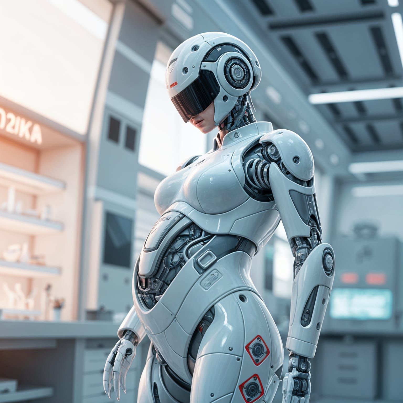 Cyberpunk Mother Robot in Futuristic Laboratory