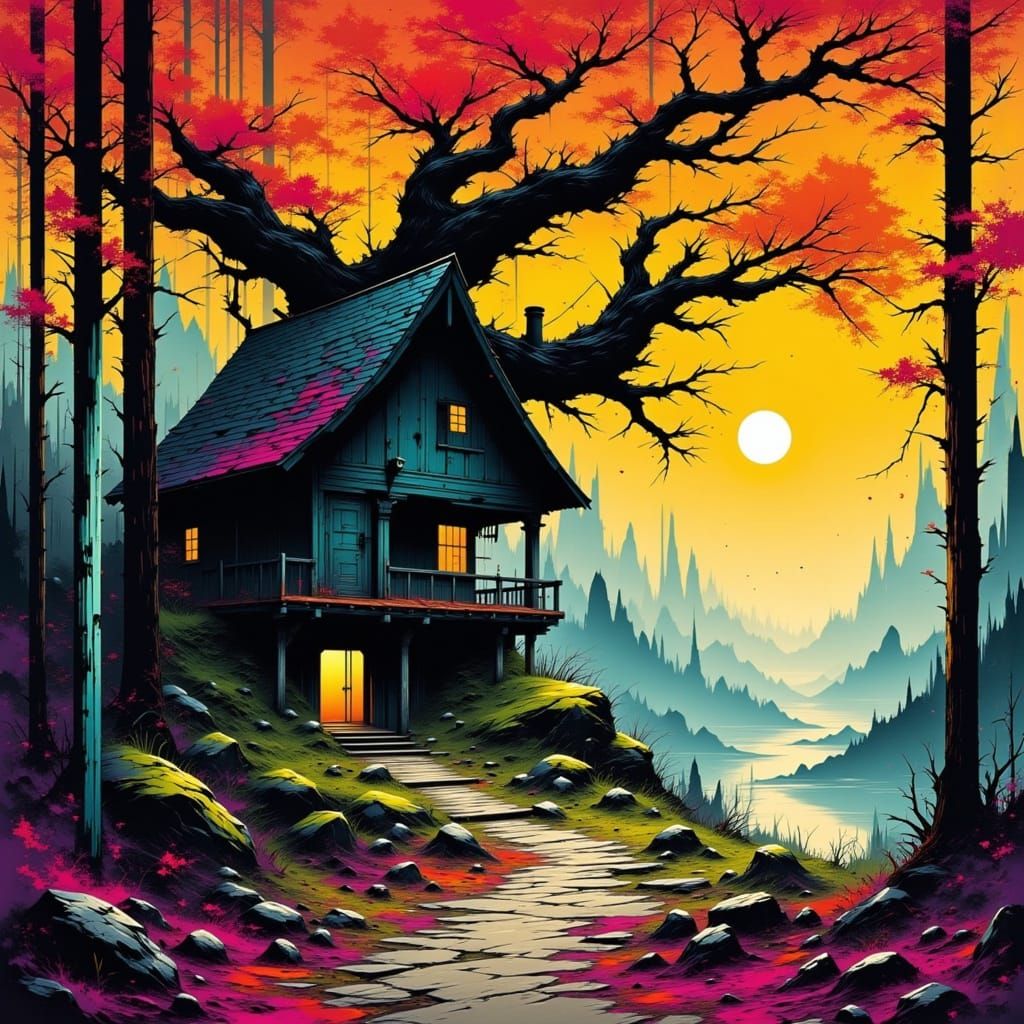 Gnarly Oak Treehouse with Rustic Cabin in Autumn