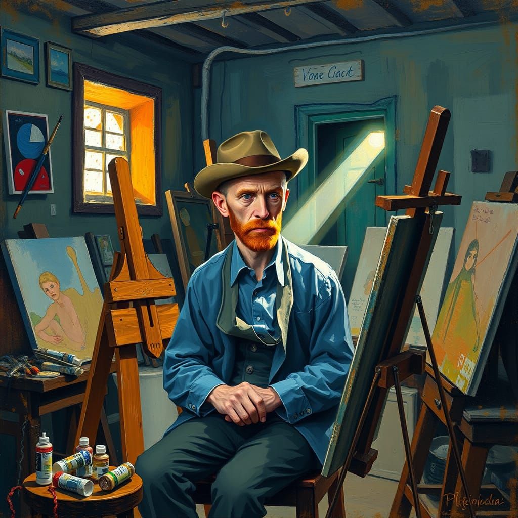 Post-Impressionist Vincent Van Gogh Painting in Studio
