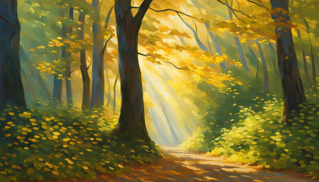 Impressionist Wind Through Trees in Golden Light