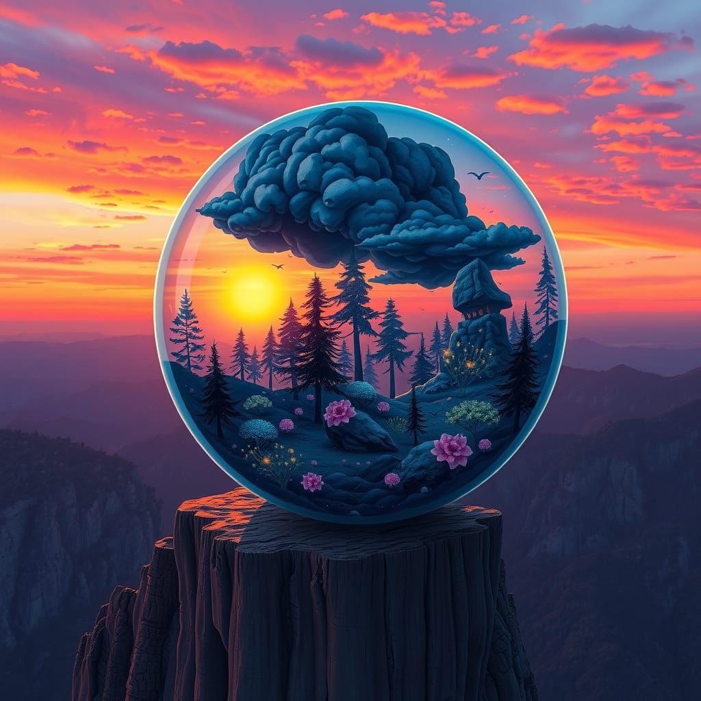 Iridescent Sphere Encapsulating Mystical Forest