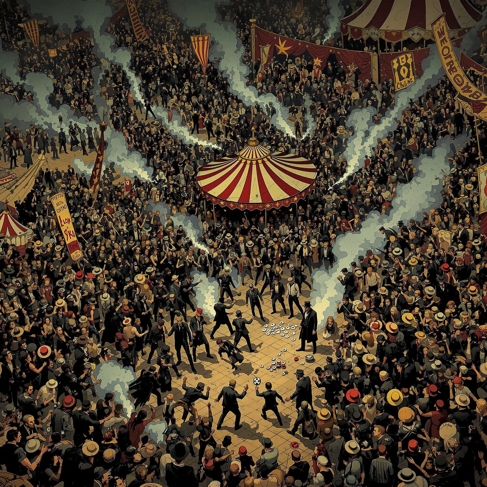 Chaotic Turn-of-the-Century Carnival in Comic Book Art