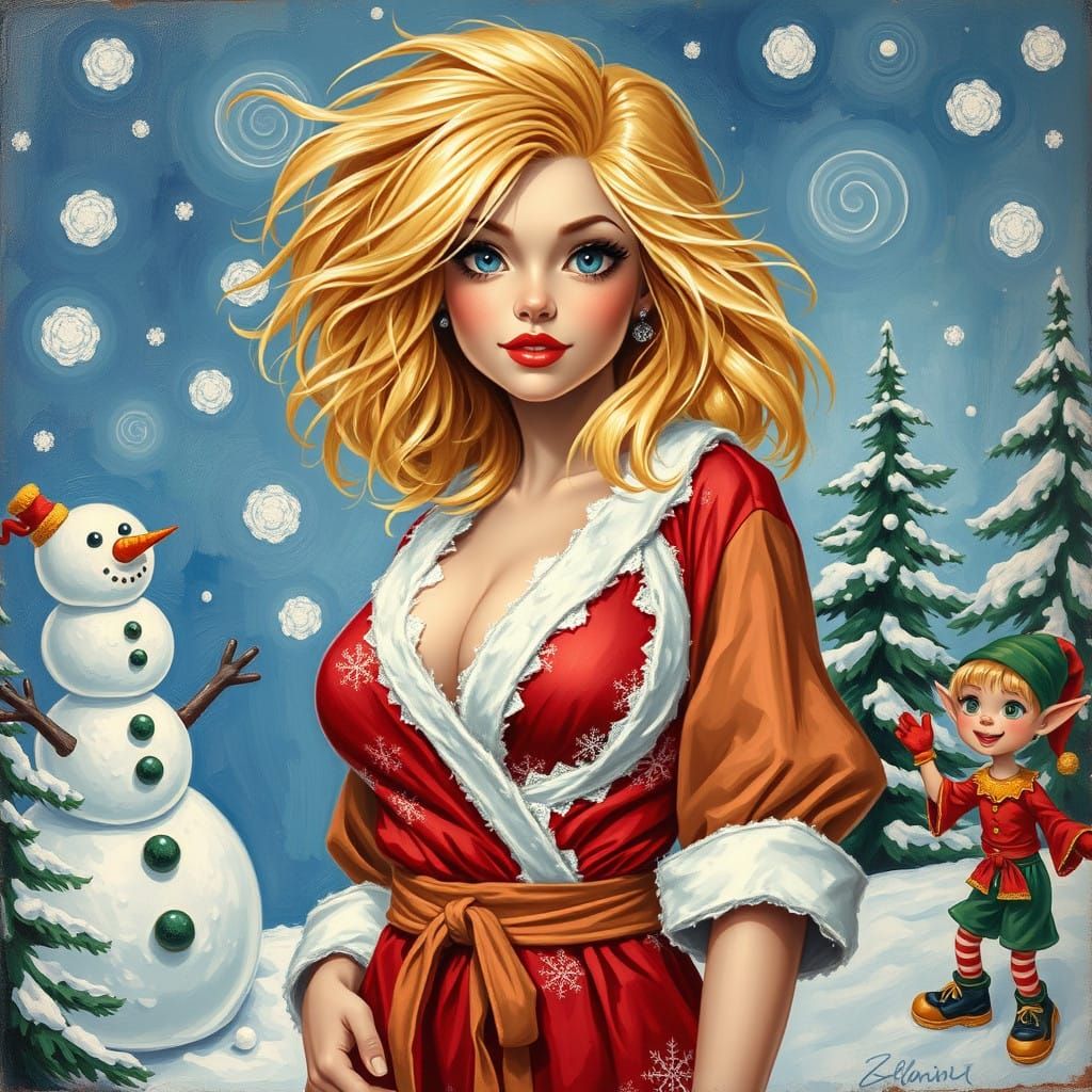 Santa's Sultry Pinup in Whimsical Winter Wonderland