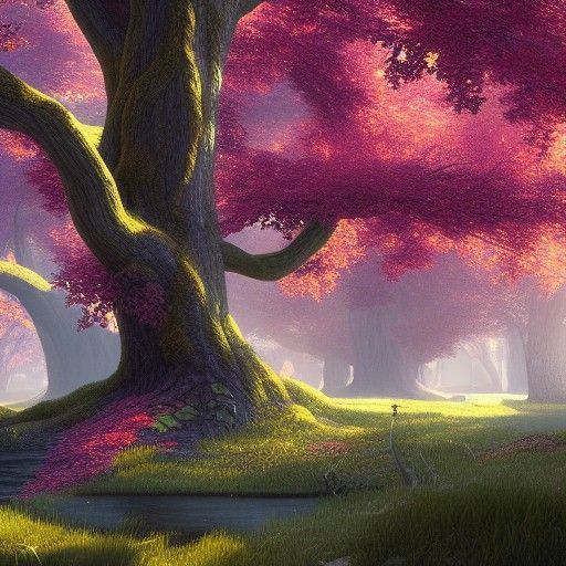 Fantastical Maple Tree Kingdom in Detailed Matte Painting